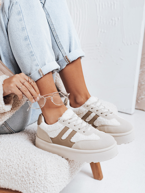 Sneakersy damskie ocieplane na platformie beżowe Dstreet ZY1080