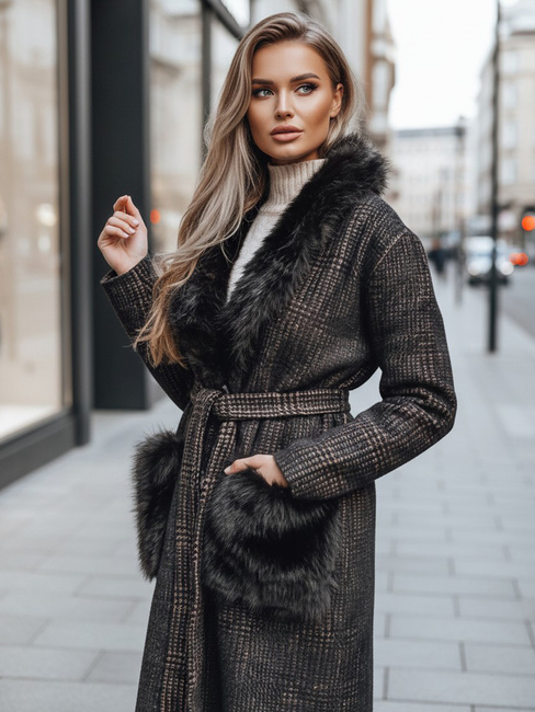 Płaszcz damski z futerkiem brązowy Dstreet TY5229z