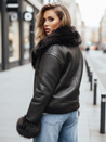 Kurtka damska skórzana z futerkiem czarna Dstreet TY5244z