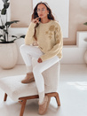 Damski sweter z aplikacją kwiatów GIRLHERBAL kremowy Dstreet MY2546