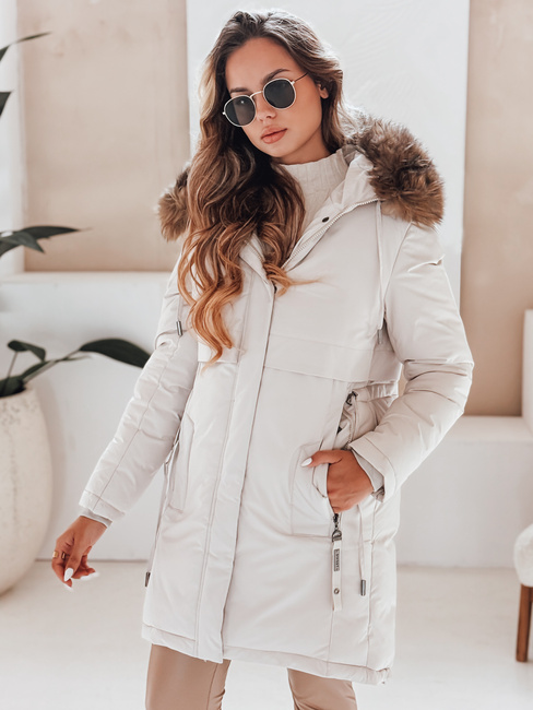 Kurtka zimowa damska parka z kapturem jasnobeżowa Dstreet TY5083