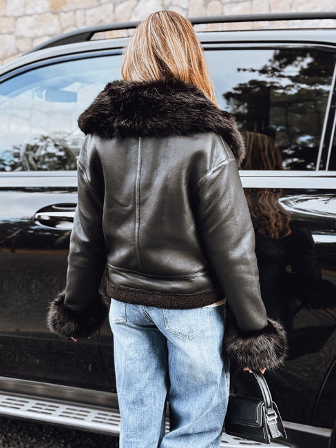 Kurtka damska skórzana z futerkiem czarna Dstreet TY5244