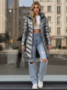 Kurtka damska zimowa długa pikowana srebrna Dstreet TY5503
