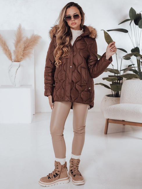 Kurtka zimowa damska LUMORE pikowana z kapturem brązowa Dstreet TY5013