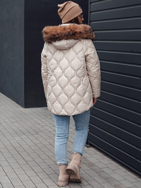Kurtka zimowa damska LUMORE pikowana z kapturem jasnobeżowa Dstreet TY4724