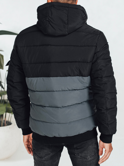 Kurtka męska zimowa z kapturem czarno-szara Dstreet TX5049