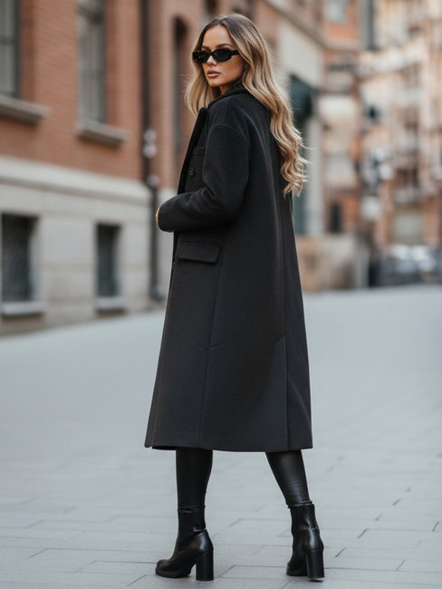 Płaszcz zimowy damski długi oversize czarny Dstreet NY0765z