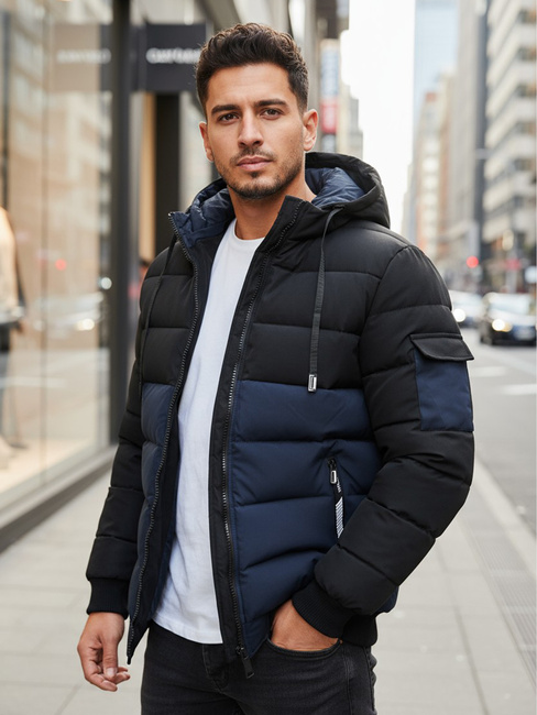 Kurtka męska zimowa z kapturem granatowo-czarna Dstreet TX5098