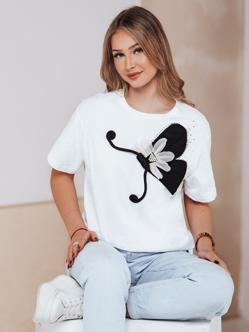 T-shirt damski ze zdobieniem PEARLI biała Dstreet RY2718