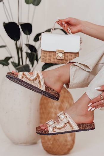 Klapki damskie na korku KORKARTA beżowe Dstreet ZY0892