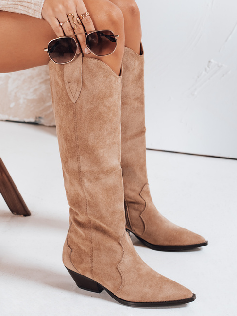 Kowbojki damskie zamszowe beżowe Dstreet ZY1203