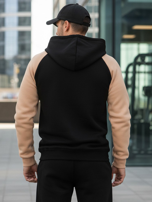 Bluza męska z kapturem w kamelowo-czarne paski Dstreet BX5897