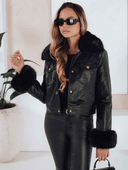 Kurtka skórzana damska ramoneska z futerkiem czarna Dstreet TY5207