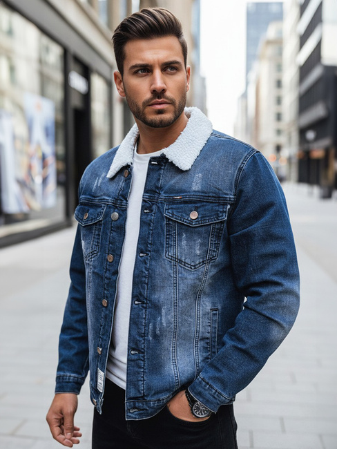 Kurtka męska jeansowa ocieplana z kożuchem niebieska Dstreet TX4727z