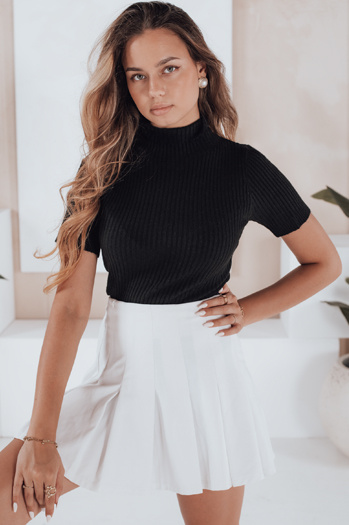 Damski sweter prążkowany z krótkim rękawem GIRLGLORY czarny Dstreet MY2552