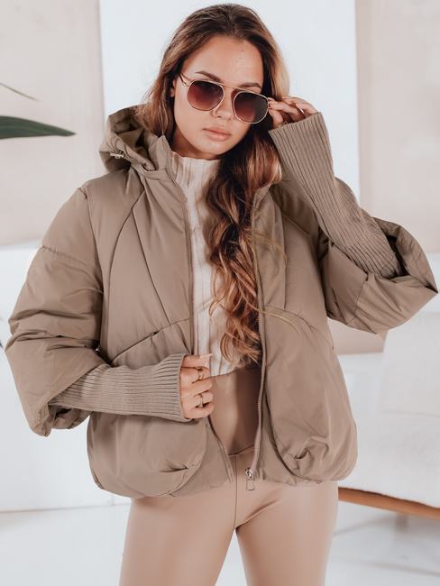 Kurtka damska zimowa MISSLAYER z kapturem ciemnobeżowa Dstreet TY5038