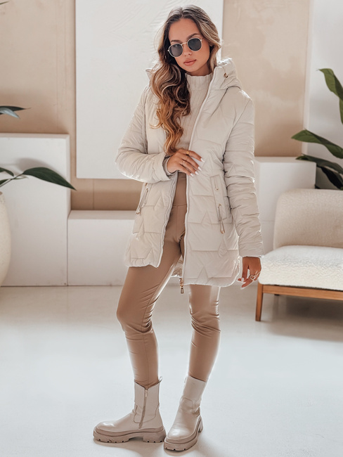 Kurtka zimowa damska pikowana z kapturem jasnoszara Dstreet TY5092