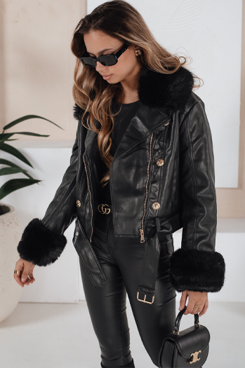 Kurtka skórzana damska z futerkiem czarna Dstreet TY5209