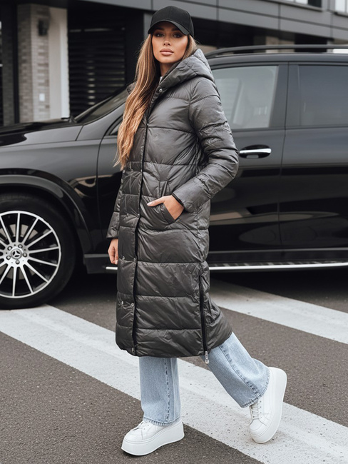 Kurtka damska zimowa długa pikowana z kapturem czarna Dstreet TY5482