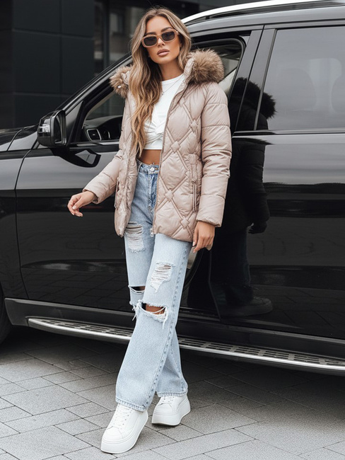 Kurtka damska zimowa z futerkiem beżowa Dstreet TY5512