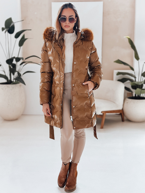 Kurtka zimowa damska CASSERIE pikowana z kapturem coffee Dstreet TY4925