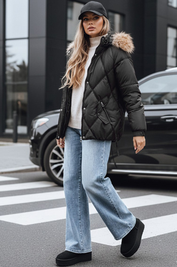 Kurtka damska zimowa pikowana z kapturem czarna Dstreet TY5232