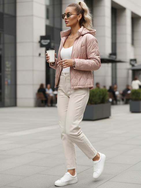 Kurtka damska pikowana z kapturem jasnoróżowa Dstreet TY5532