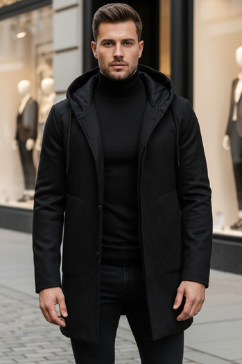 Płaszcz zimowy męski jednorzędowy czarny Dstreet CX0444