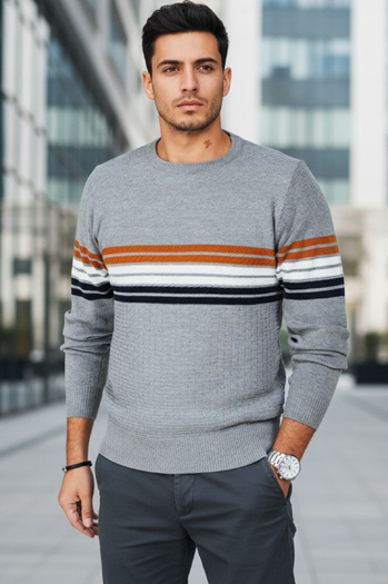 Sweter męski w paski szary Dstreet WX2324