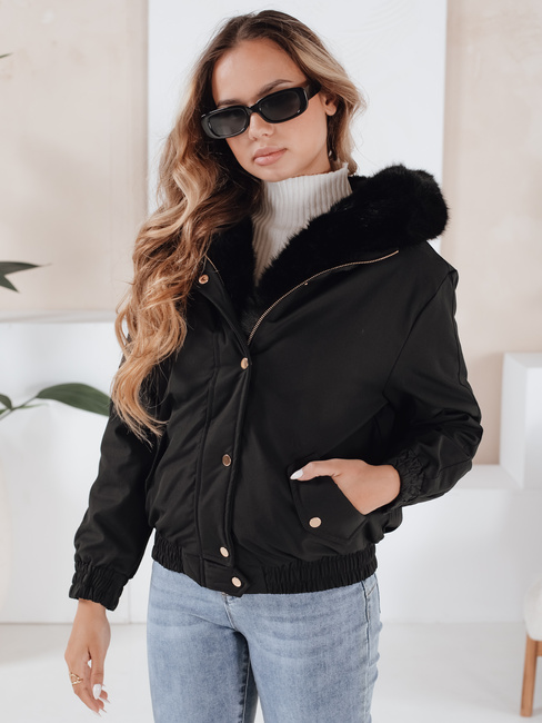 Kurtka damska zimowa VESSADA krótka z futerkiem czarna Dstreet TY5059