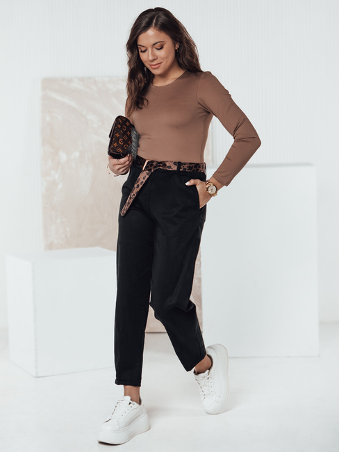 Spodnie damskie one size LEOCINCIN z paskiem czarne Dstreet UY2260