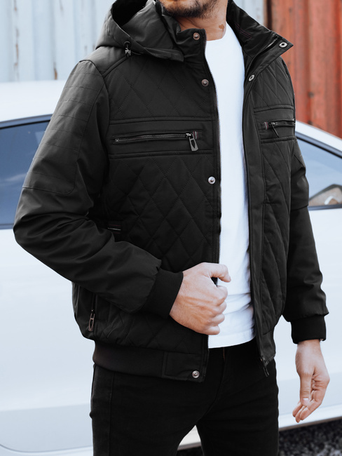Kurtka męska przejściowa pikowana z kapturem czarna Dstreet TX5037