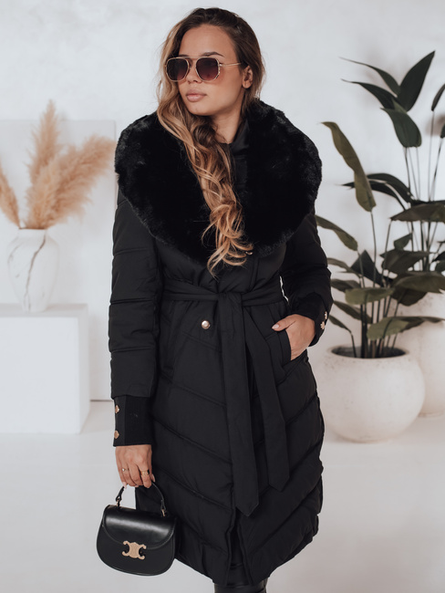 Kurtka zimowa damska pikowana z futerkiem czarna Dstreet TY5076