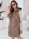 Kamizelka damska długa pikowana z kapturem ciemnobeżowa Dstreet TY5100