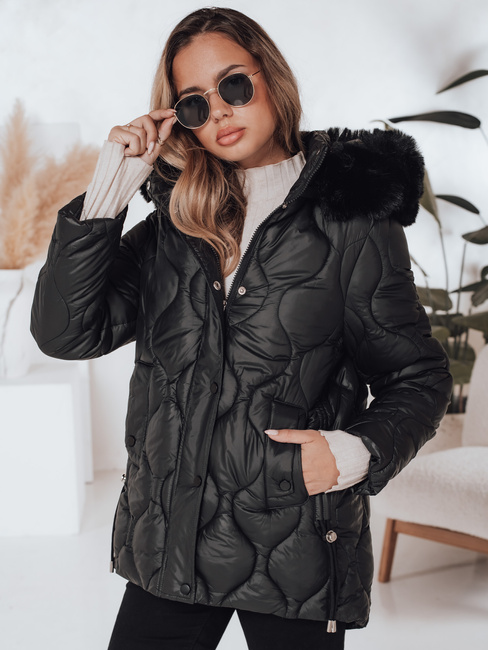 Kurtka zimowa damska LUMORE pikowana z kapturem czarna Dstreet TY5016