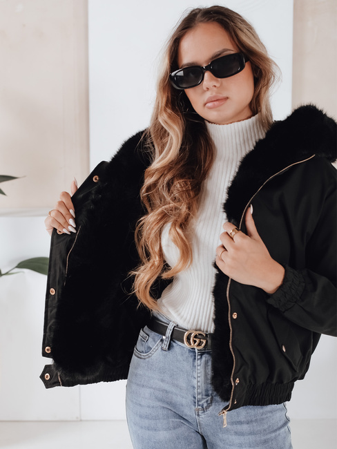 Kurtka damska zimowa VESSADA krótka z futerkiem czarna Dstreet TY5059