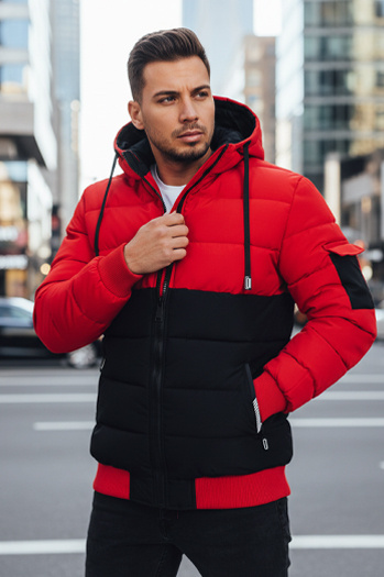 Kurtka męska zimowa z kapturem czarno-czerwona Dstreet TX5100