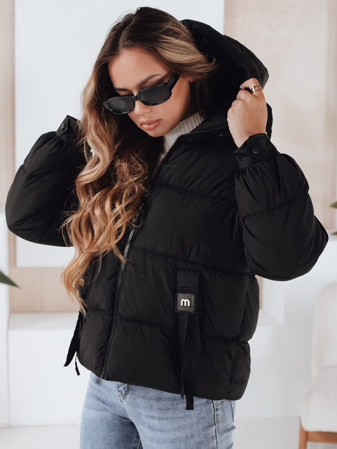 Kurtka zimowa damska pikowana z kapturem czarna Dstreet TY5064