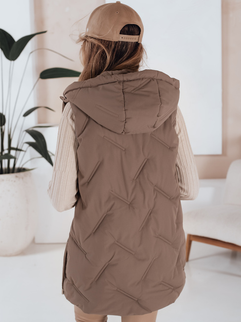 Kamizelka damska pikowana z kapturem ciemnobeżowa Dstreet TY5109