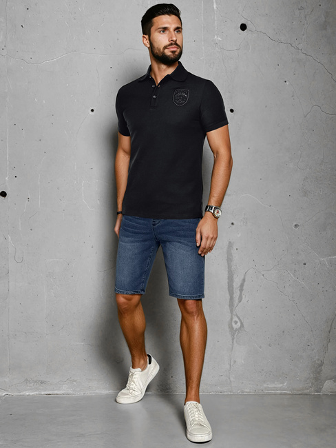 Koszulka męska polo z naszywką czarna Dstreet PX0624