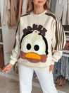 Bluza damska oversize z naszywkami CUTE MAKEX beżowa Dstreet BY1492