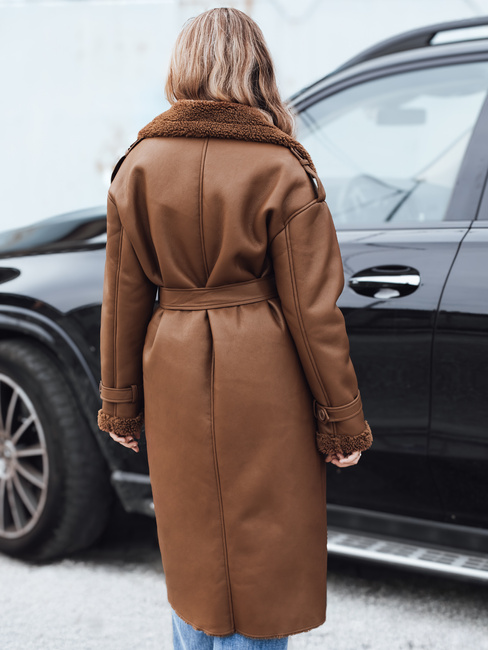 Płaszcz zimowy damski CHICFROST długi brązowy skórzany Dstreet TY4992