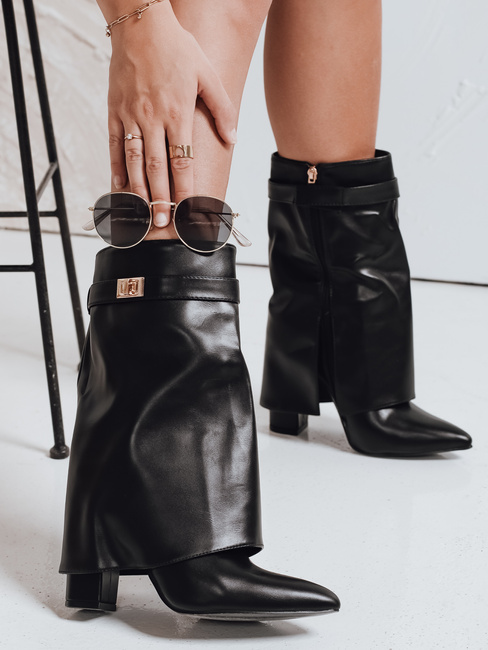 Botki damskie na słupku z szeroką cholewką czarne Dstreet ZY1116