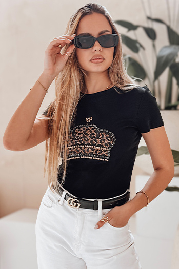 T-shirt damski z koroną BLINGESSO czarny Dstreet RY2877