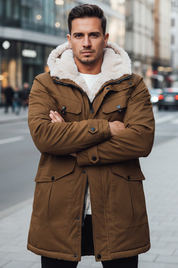 Kurtka zimowa męska parka z kapturem ciemnobeżowa Dstreet TX4970z