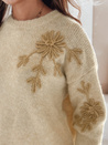 Damski sweter z aplikacją kwiatów GIRLHERBAL kremowy Dstreet MY2546