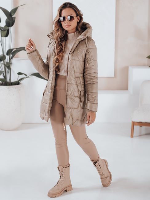 Kurtka zimowa damska pikowana z kapturem kamelowa Dstreet TY5091