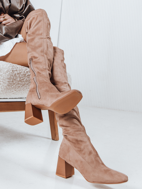 Kozaki damskie zamszowe beżowe Dstreet ZY1244