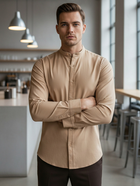 Koszula męska SLIM FIT casualowa beżowa ze stójką Dstreet DX2601