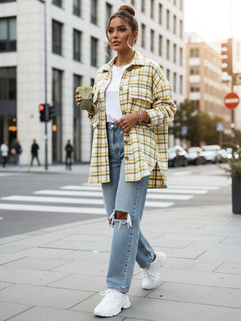 Koszula damska w kratę zielono-żółta Dstreet DY0481